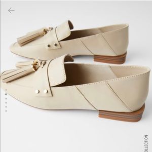Zara Tasseled Soft Leather Loafers Off White